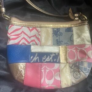 Coach Gold and Blue Crossbody Bag with Metallic Accents